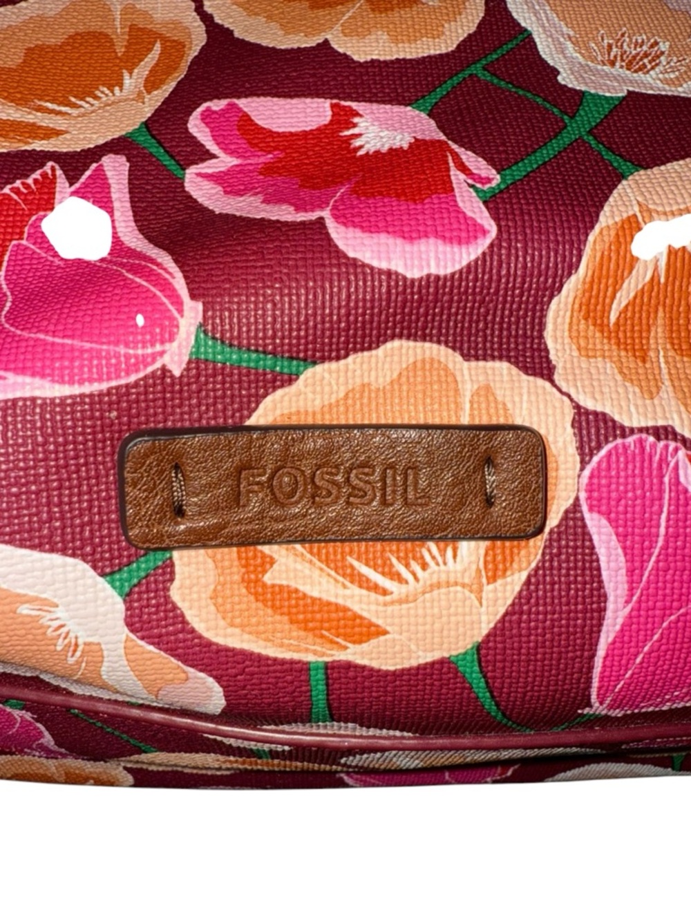 Fossil Pink Rachel Floral Print Tote with Brown Leather Straps, gold key - Picture 5 of 10